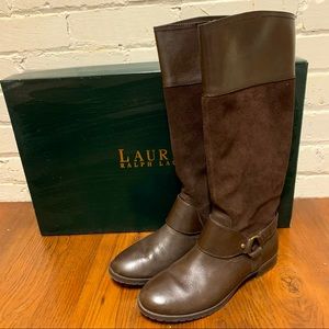 Lauren Ralph Lauren Dark Brown Leather & Suede Over-the-Knee Boots